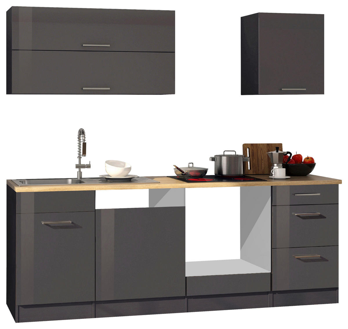KÜCHENLEERBLOCK 220 cm   in Graphitfarben  - Silberfarben/Graphitfarben, MODERN, Glas/Holzwerkstoff (220cm) - Held