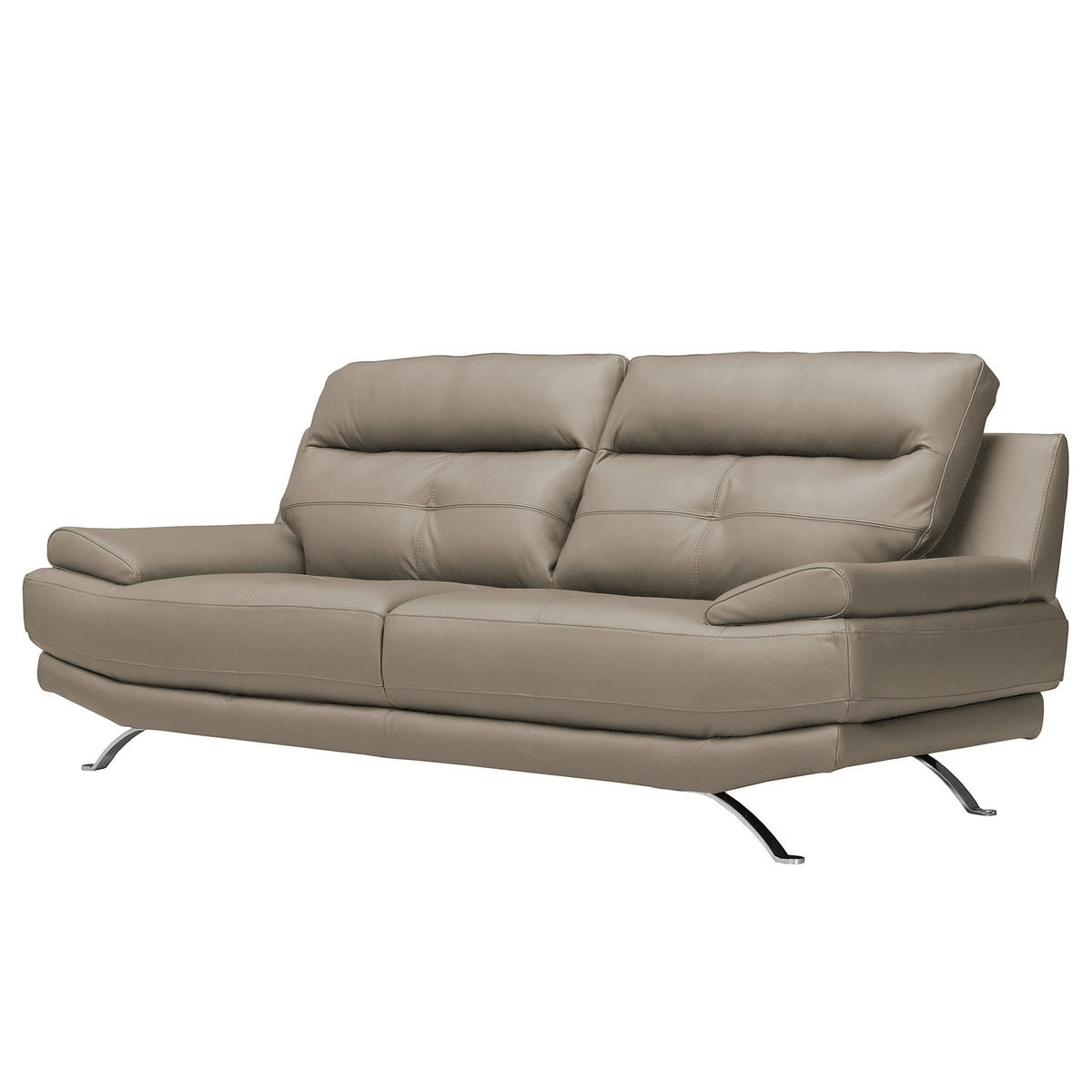 3-SITZER-SOFA Echtleder Taupe  - Taupe/Chromfarben, Design, Leder/Metall (225/92/99cm) - Livetastic