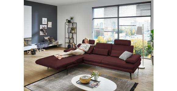 ECKSOFA in Echtleder Beere 180/310 cm - Beere/Schwarz, Design, Leder/Metall (180/310cm) - Dieter Knoll