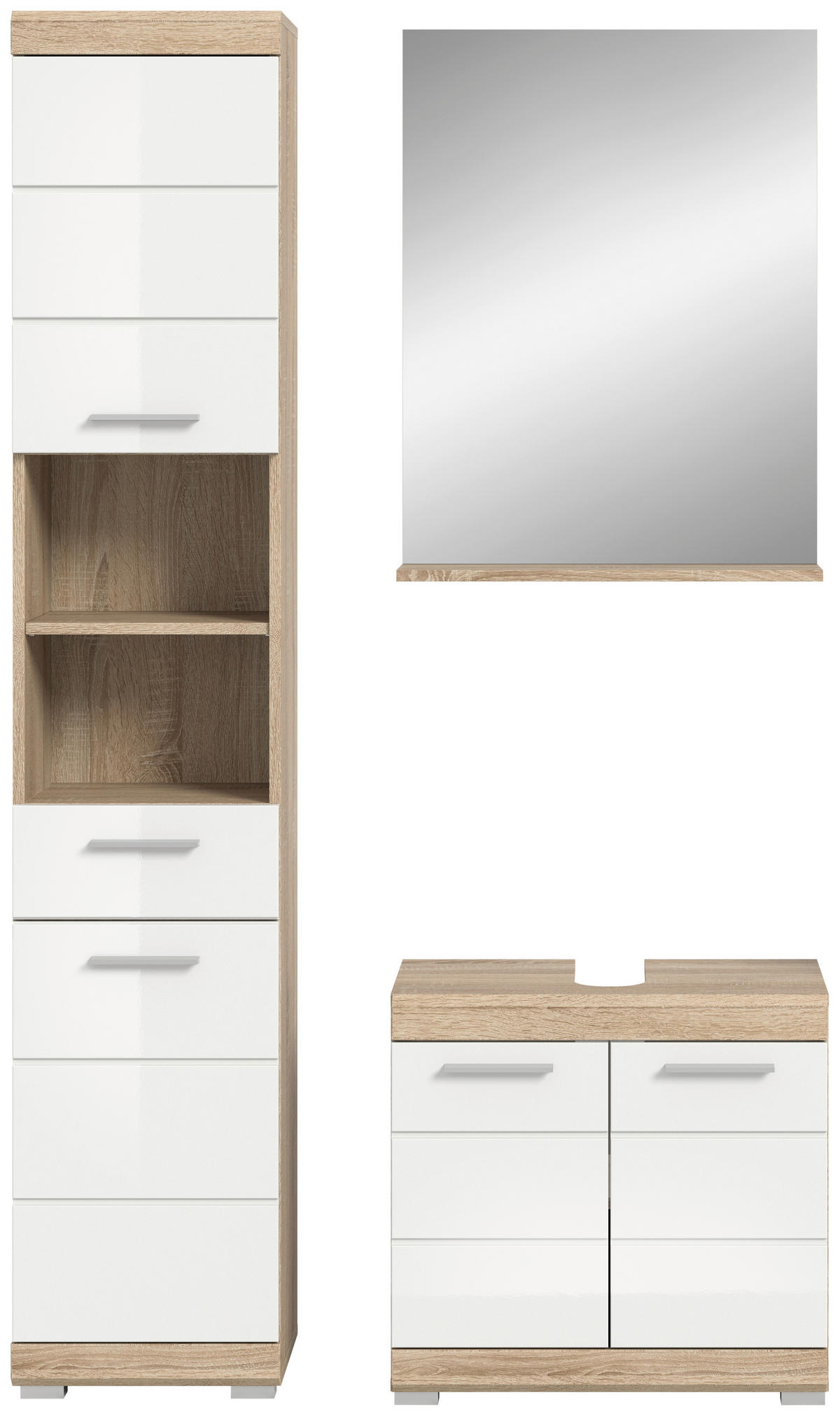 BADEZIMMER 3-teilig  in 97 cm  - Weiß Hochglanz/Silberfarben, MODERN, Glas/Holzwerkstoff (97cm) - MID.YOU