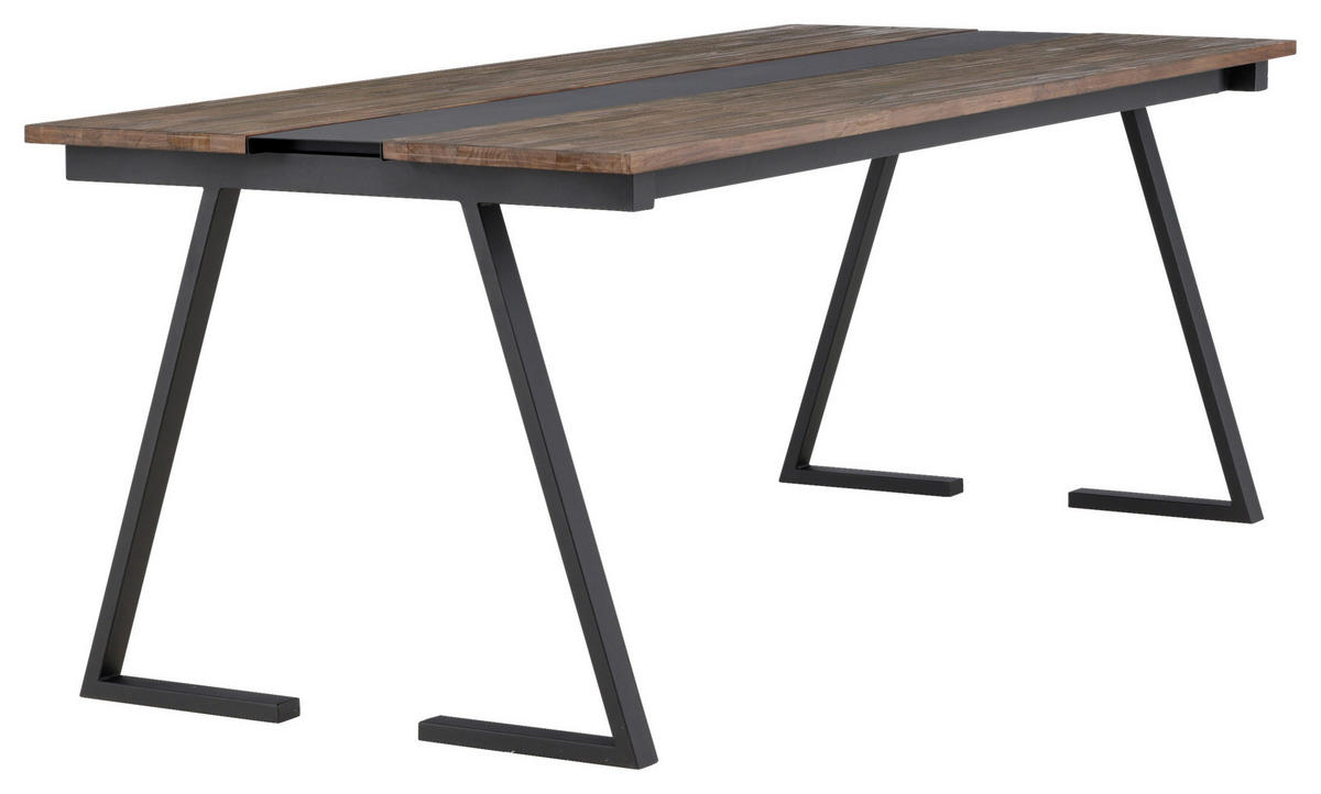 ESSTISCH Teakholz massiv Schwarz, Teakfarben  - Schwarz/Teakfarben, Design, Holz/Metall (200/90/75cm) - Livetastic