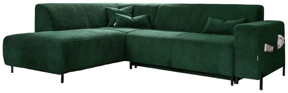ECKSOFA  in Cord Dunkelgrün  192/250 cm  - Dunkelgrün/Schwarz, Textil/Metall (192/250cm) - MID.YOU