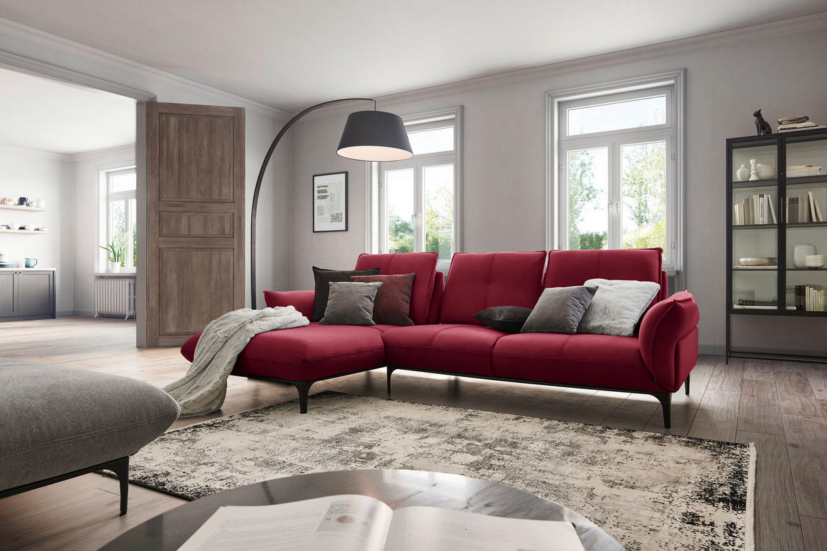 ECKSOFA in Echtleder Bordeaux  - Bordeaux/Schwarz, Natur, Leder (182/277cm) - Valnatura