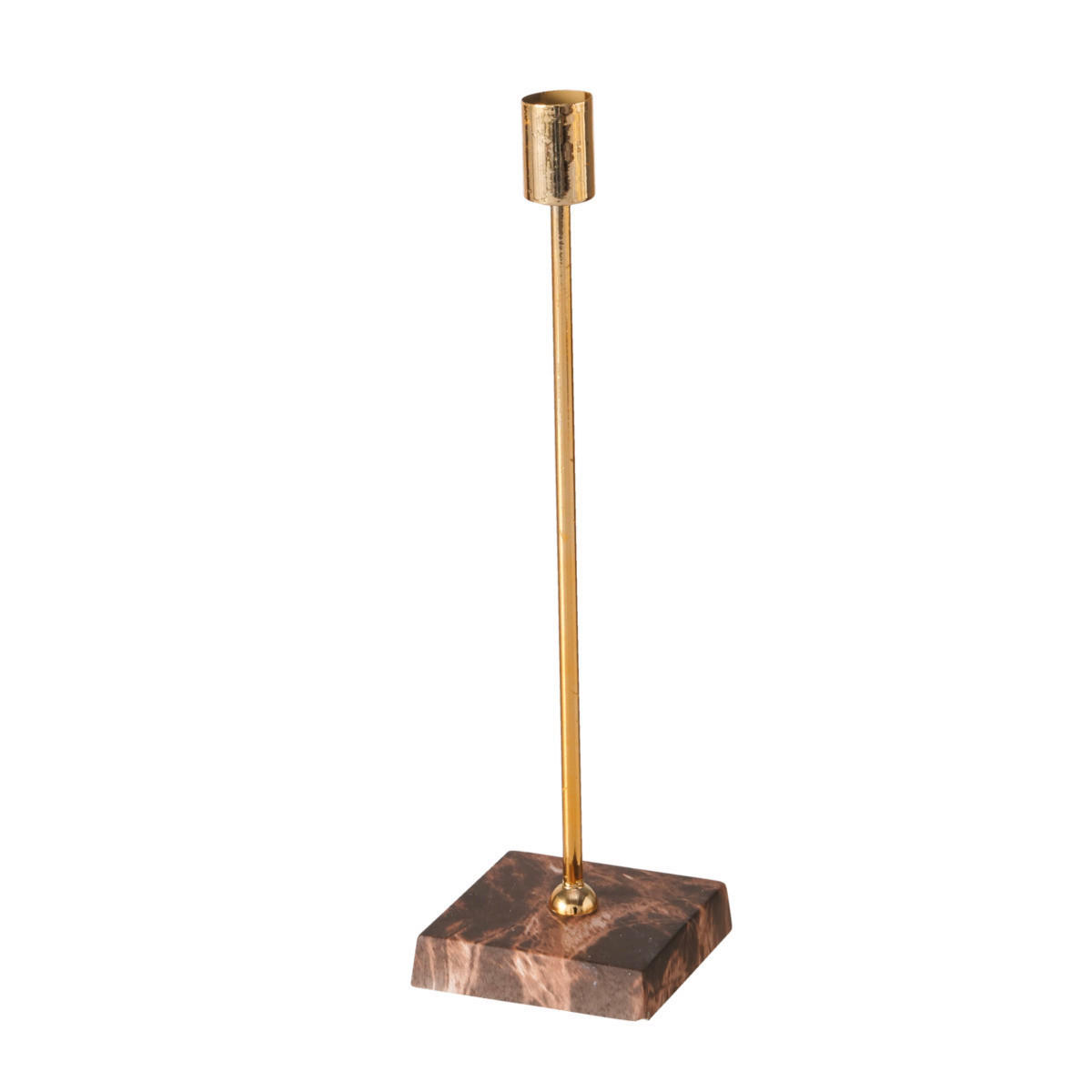 LJUSSTAKE FÖR STAVLJUS  - brun/guldfärgad, Basics, metall/sten (9/9/32cm) - Ambia Home