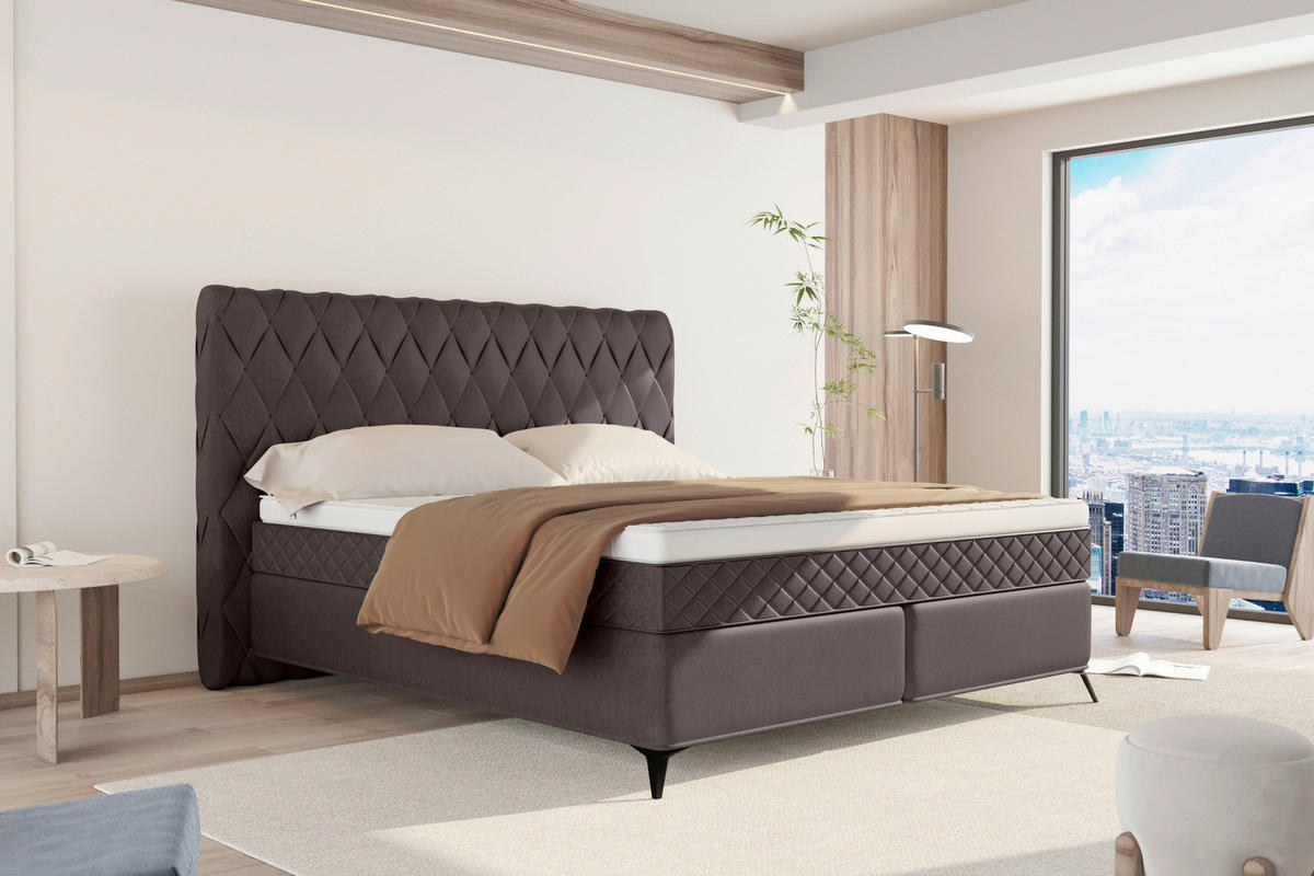 BOXSPRINGBETT 180/200 cm  in Anthrazit  - Anthrazit/Schwarz, Design, Textil/Metall (180/200cm) - Boxxx