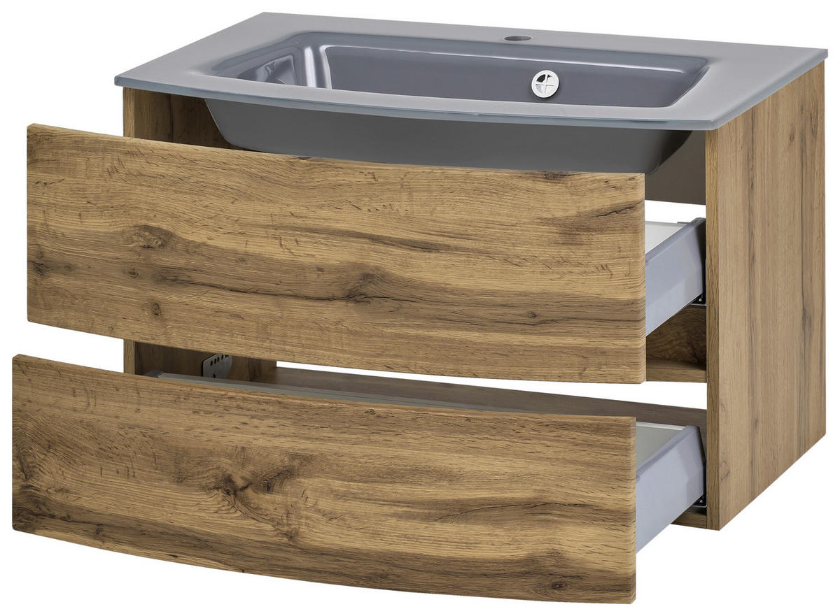 WASCHTISCHKOMBI 80 cm  - Eichefarben/Grau, Konventionell, Glas/Holzwerkstoff (80cm) - Held