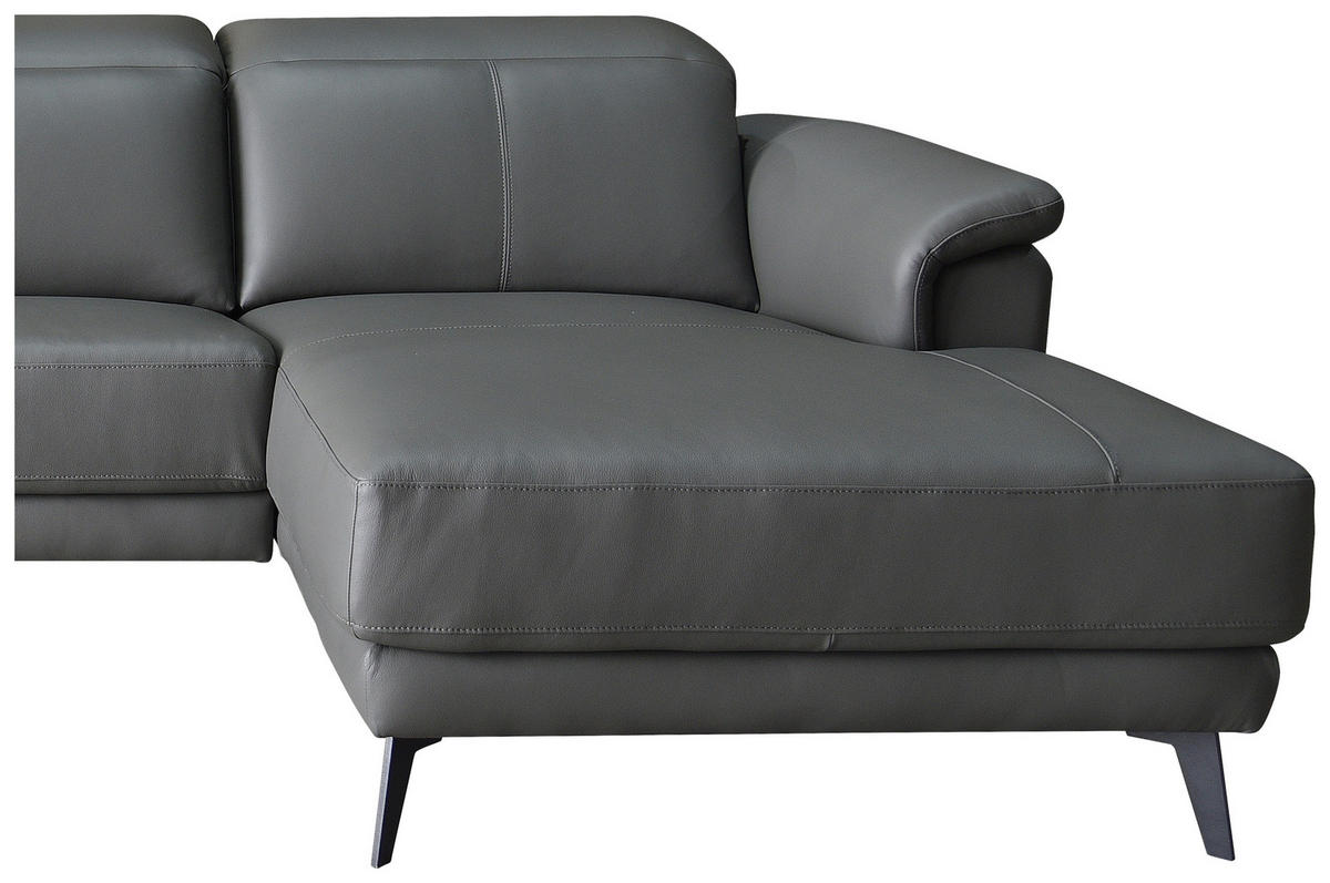 ECKSOFA Grau Echtleder  - Schwarz/Grau, MODERN, Leder/Holz (276/174cm) - Livetastic