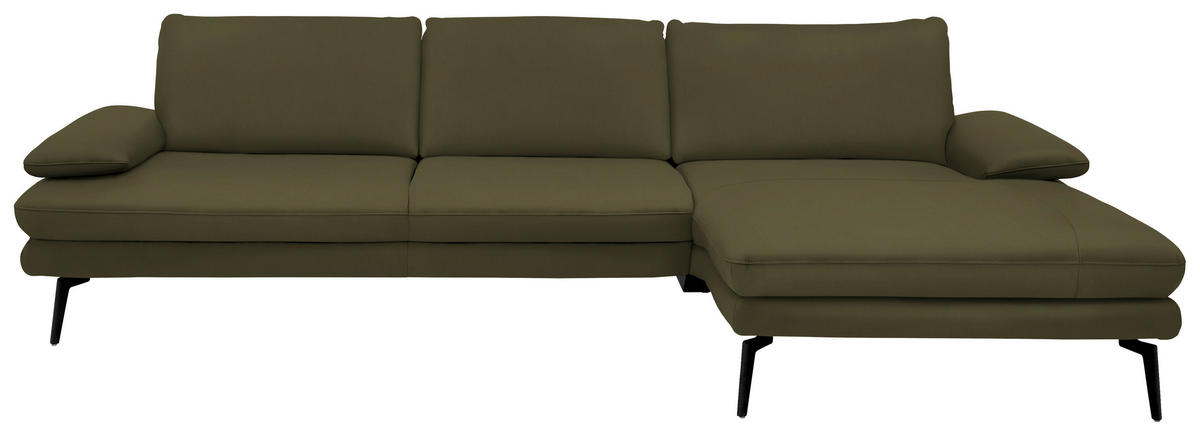ECKSOFA in Echtleder Olivgrün  - Schwarz/Olivgrün, Design, Leder/Metall (310/180cm) - Dieter Knoll