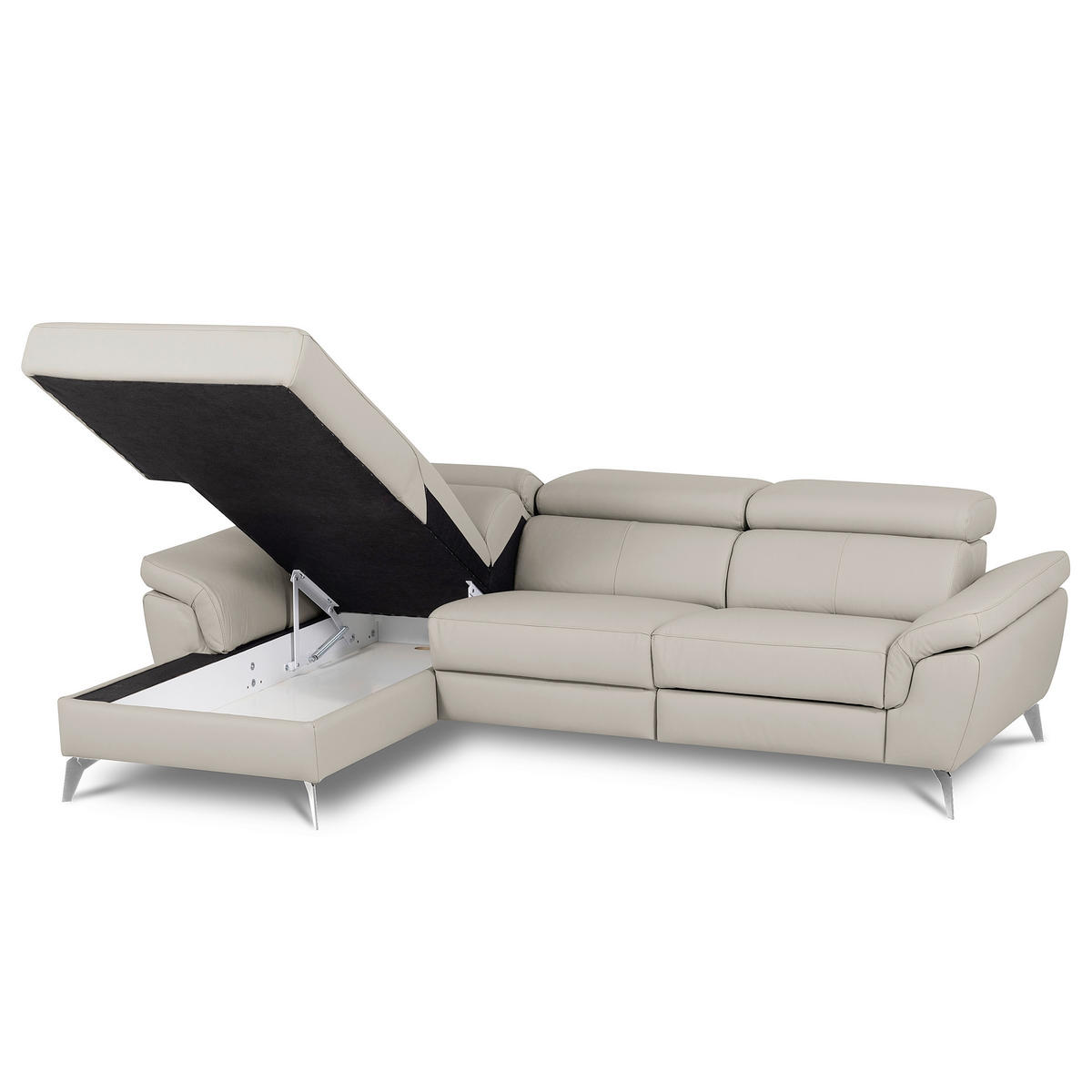 ECKSOFA Lederlook Echtleder Platinfarben  - Platinfarben/Chromfarben, Design, Leder/Textil (252/179cm) - Livetastic
