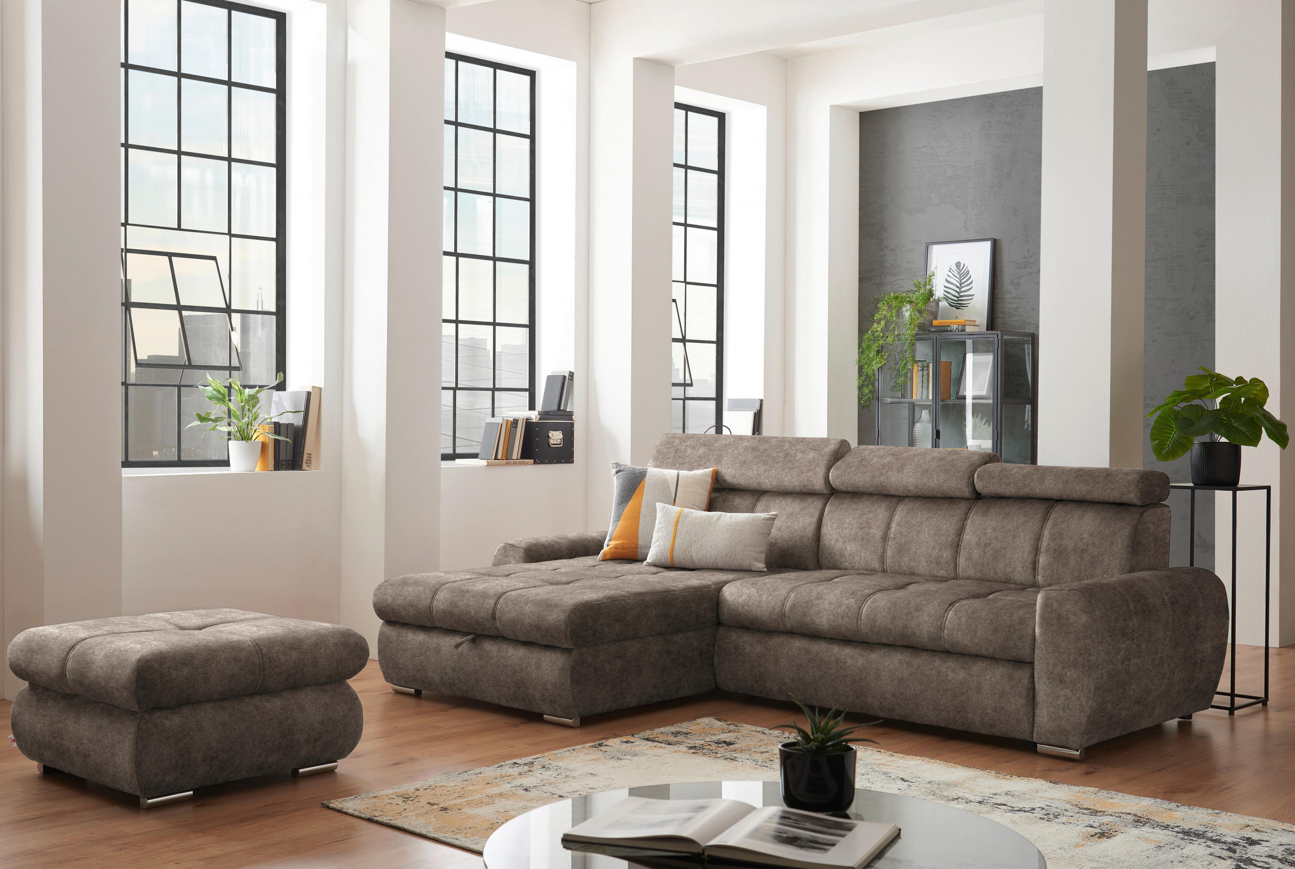 SAROKKANAPÉ textil barna  - króm/barna, Design, műanyag/textil (173/276cm) - Stylife