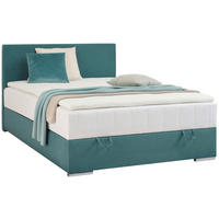 BOXBETT 90/200 cm,  in Petrol, Matratze, Bettkasten, Topper, H3 = fest  - Chromfarben/Petrol, KONVENTIONELL, Kunststoff/Textil (90/200cm) - Boxxx
