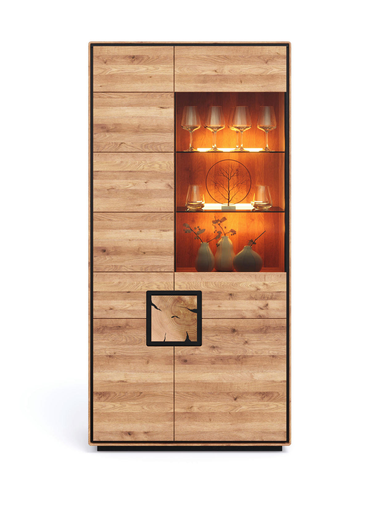 VITRINE  in massiv Wildeiche Schwarz, Wildeiche  - Wildeiche/Schwarz, Basics, Holz (100cm) - Livetastic