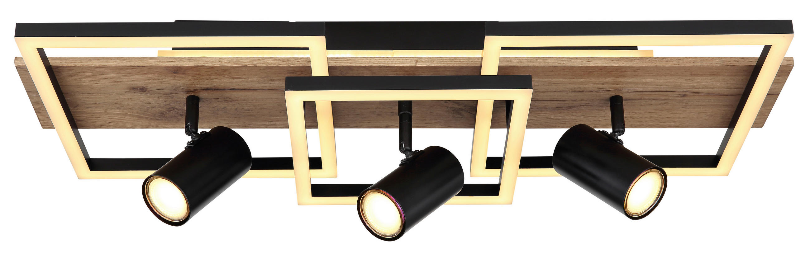 LED-DECKENLEUCHTE 72/27/18 cm   - Schwarz/Naturfarben, Design, Holzwerkstoff/Kunststoff (72/27/18cm) - Globo