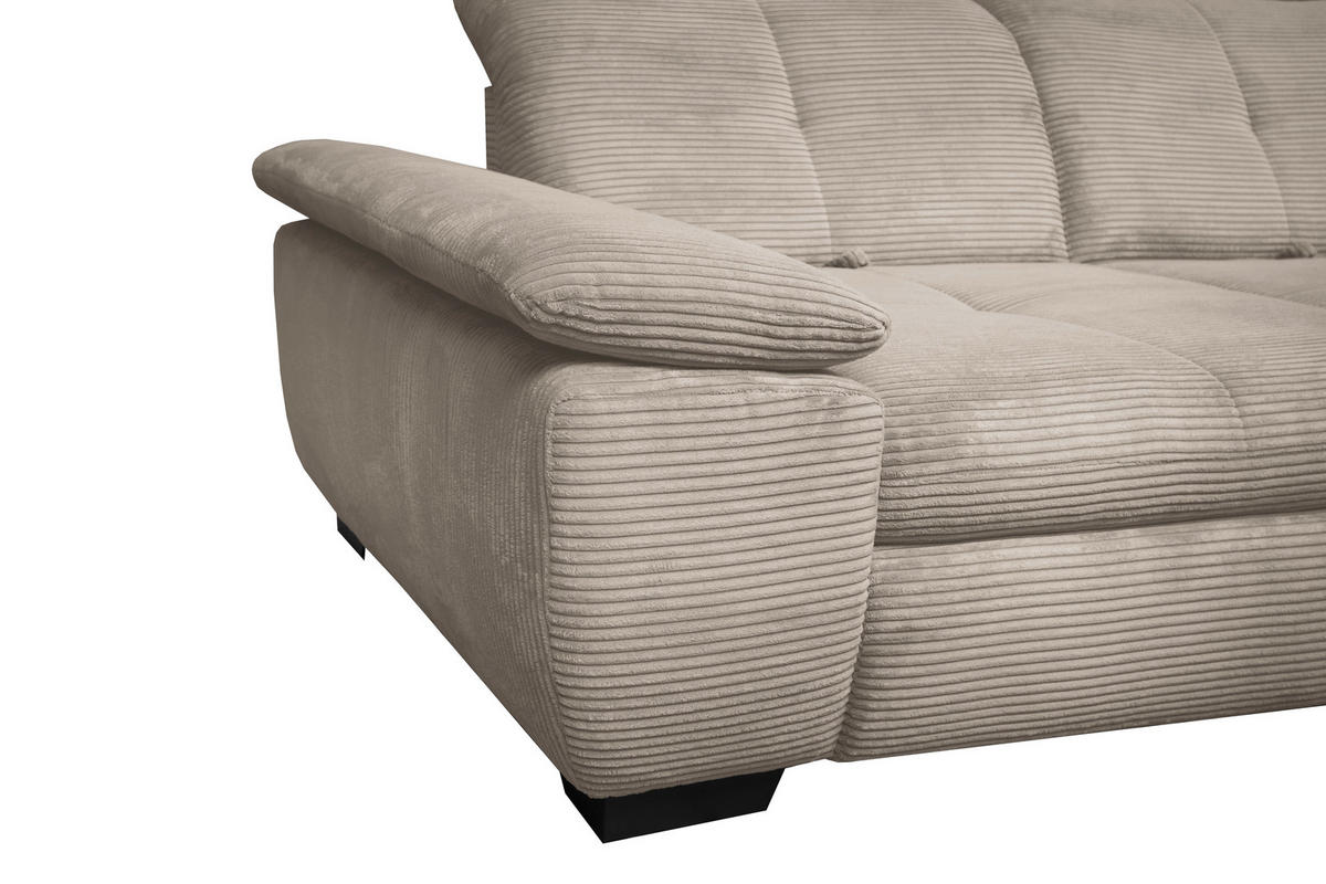 ECKSOFA in Cord Graubraun  - Graubraun/Schwarz, Design, Textil/Metall (313/242cm) - Xora