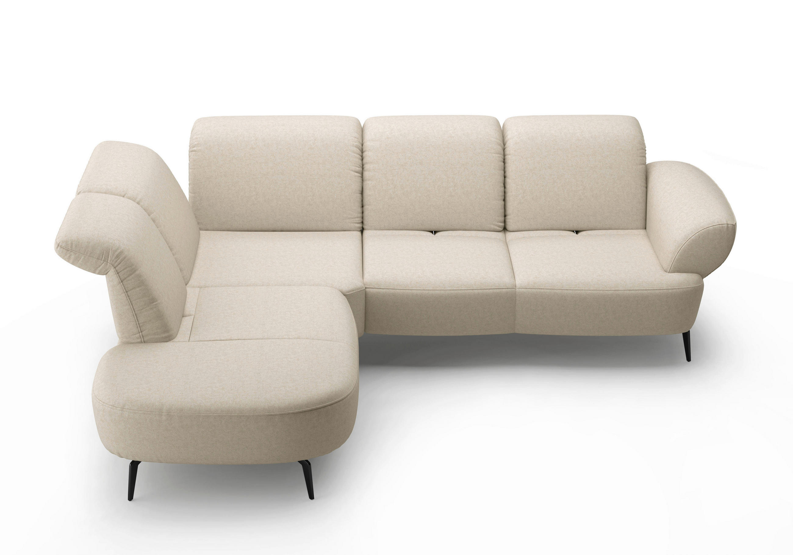 ECKSOFA in Flachgewebe Creme  - Creme/Schwarz, Modern, Textil/Metall (270/302cm) - Sit & More