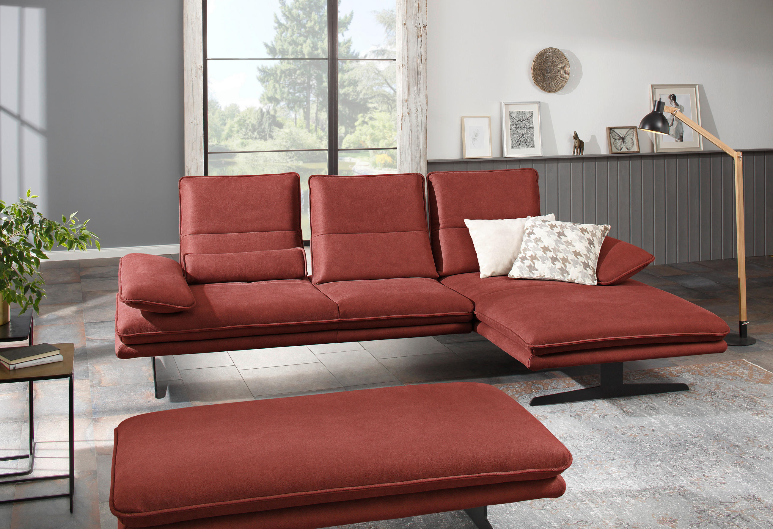 ECKSOFA Rot Flachgewebe - Rot/Schwarz, Design, Textil/Metall (291/164cm) - Chilliano