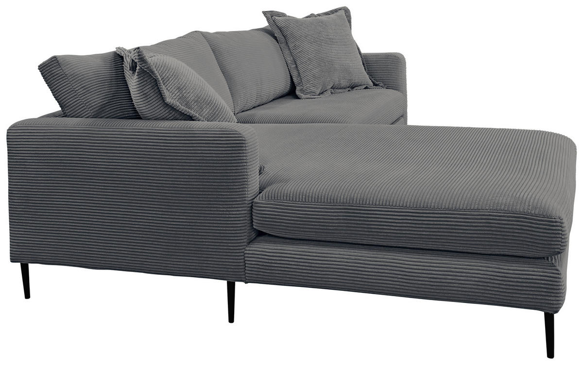 ECKSOFA in Cord Graphitfarben  193/268 cm  - Schwarz/Graphitfarben, Design, Textil/Metall (193/268cm) - P & B