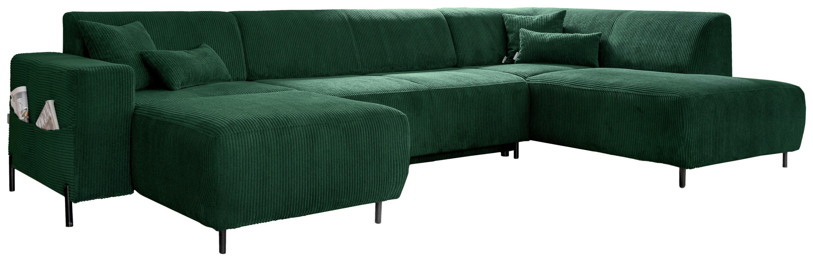 WOHNLANDSCHAFT Dunkelgrün Cord  - Dunkelgrün/Schwarz, Textil/Metall (165/330/192cm) - MID.YOU