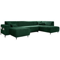 WOHNLANDSCHAFT Dunkelgrün Cord  - Dunkelgrün/Schwarz, Textil/Metall (165/330/192cm) - MID.YOU