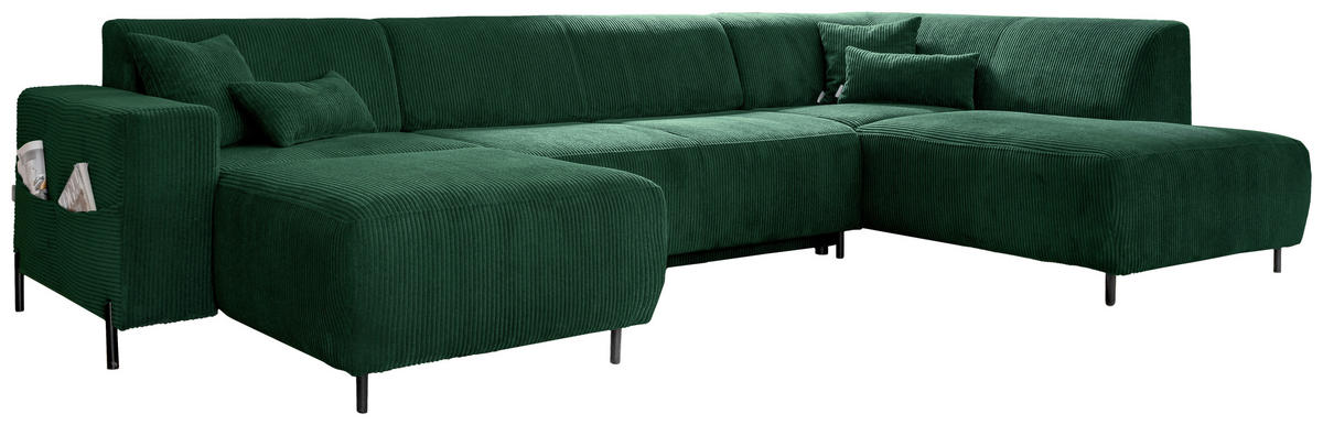 WOHNLANDSCHAFT Dunkelgrün Cord  - Dunkelgrün/Schwarz, Textil/Metall (165/330/192cm) - MID.YOU