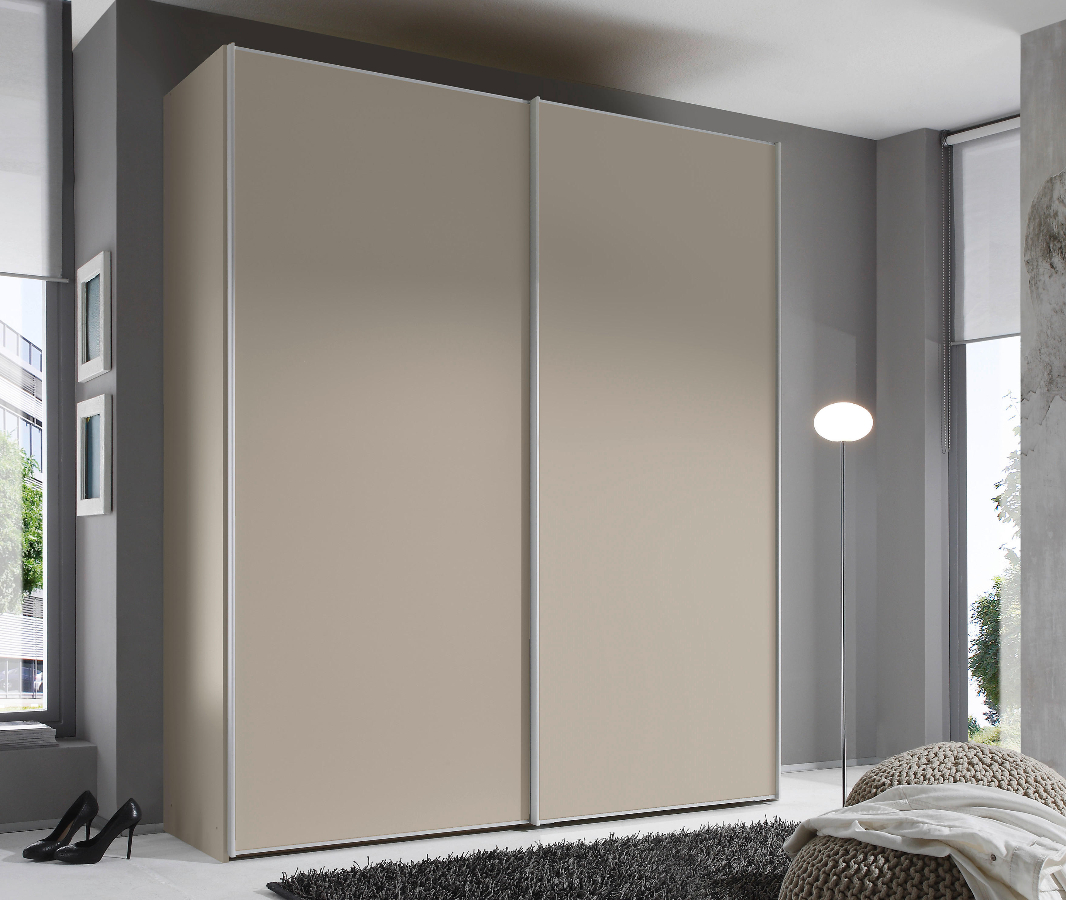 SCHWEBETÜRENSCHRANK 225/222/68 cm 2-türig Sandfarben  - Sandfarben/Alufarben, Design, Holzwerkstoff/Metall (225/222/68cm) - Moderano