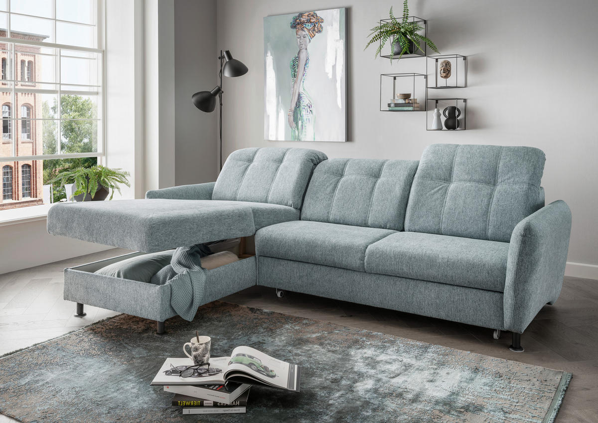 ECKSOFA in Chenille Mintgrün  - Schwarz/Mintgrün, Modern, Textil/Metall (184/267cm) - Livetastic