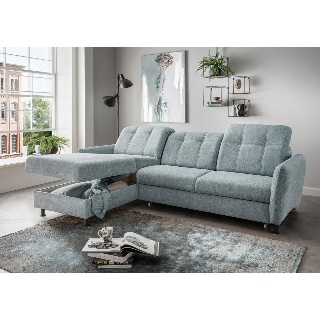 Thumbnail - Livetastic Ecksofa, Mintgrün, Textil, Uni, 4-Sitzer, L-Form, 267x184 cm, Made in EU, Liegefunktion, seitenverkehrt erhäl...