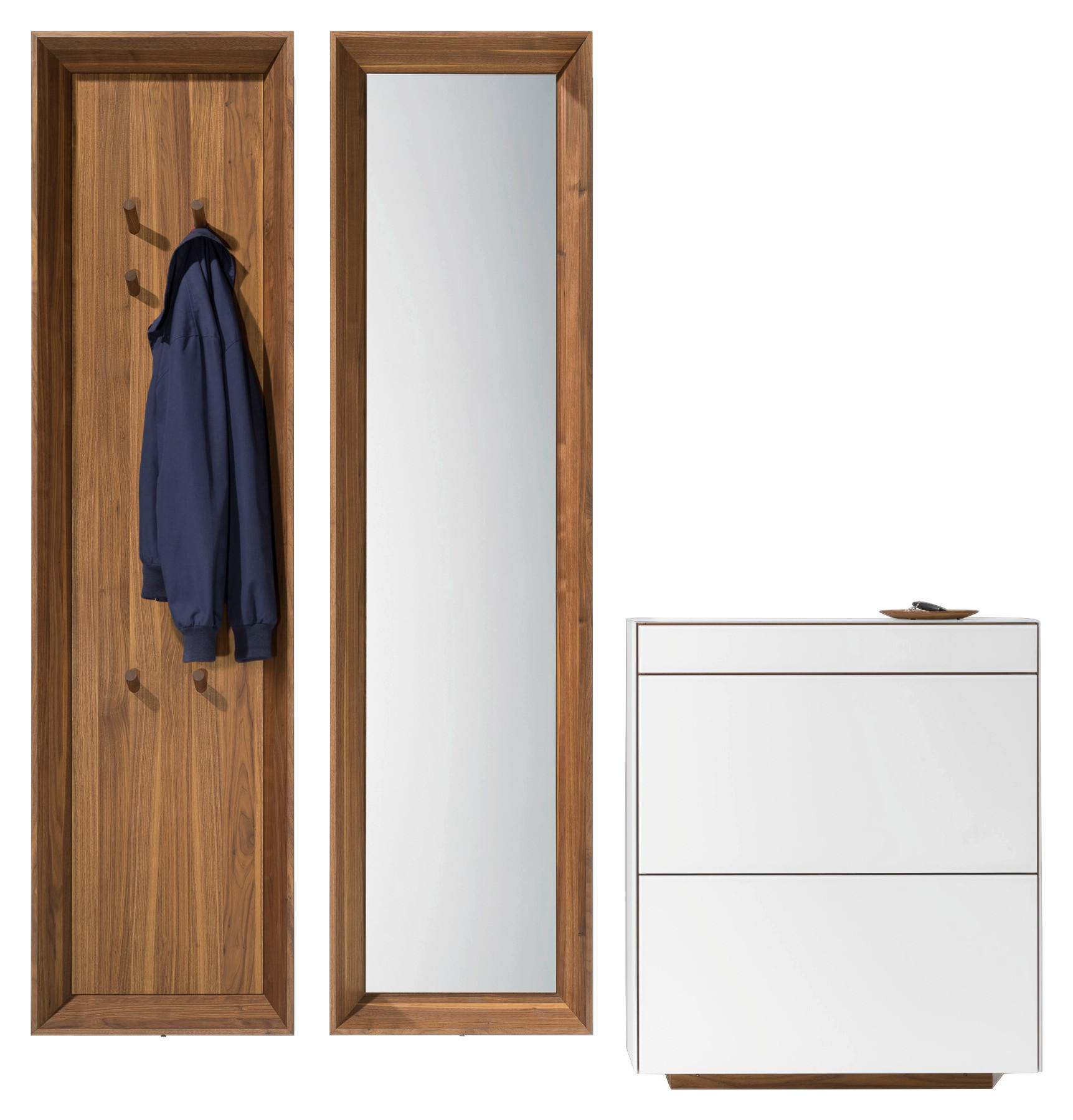 GARDEROBE  in 198,1/211/29 cm  - Nussbaumfarben/Weiß, Natur, Glas/Holz (198,1/211/29cm) - Team 7