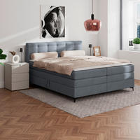 BOXSPRINGBETT 160/200 cm,  in Blaugrau, H3 = fest  - Blaugrau/Schwarz, KONVENTIONELL, Kunststoff/Textil (160/200cm)
