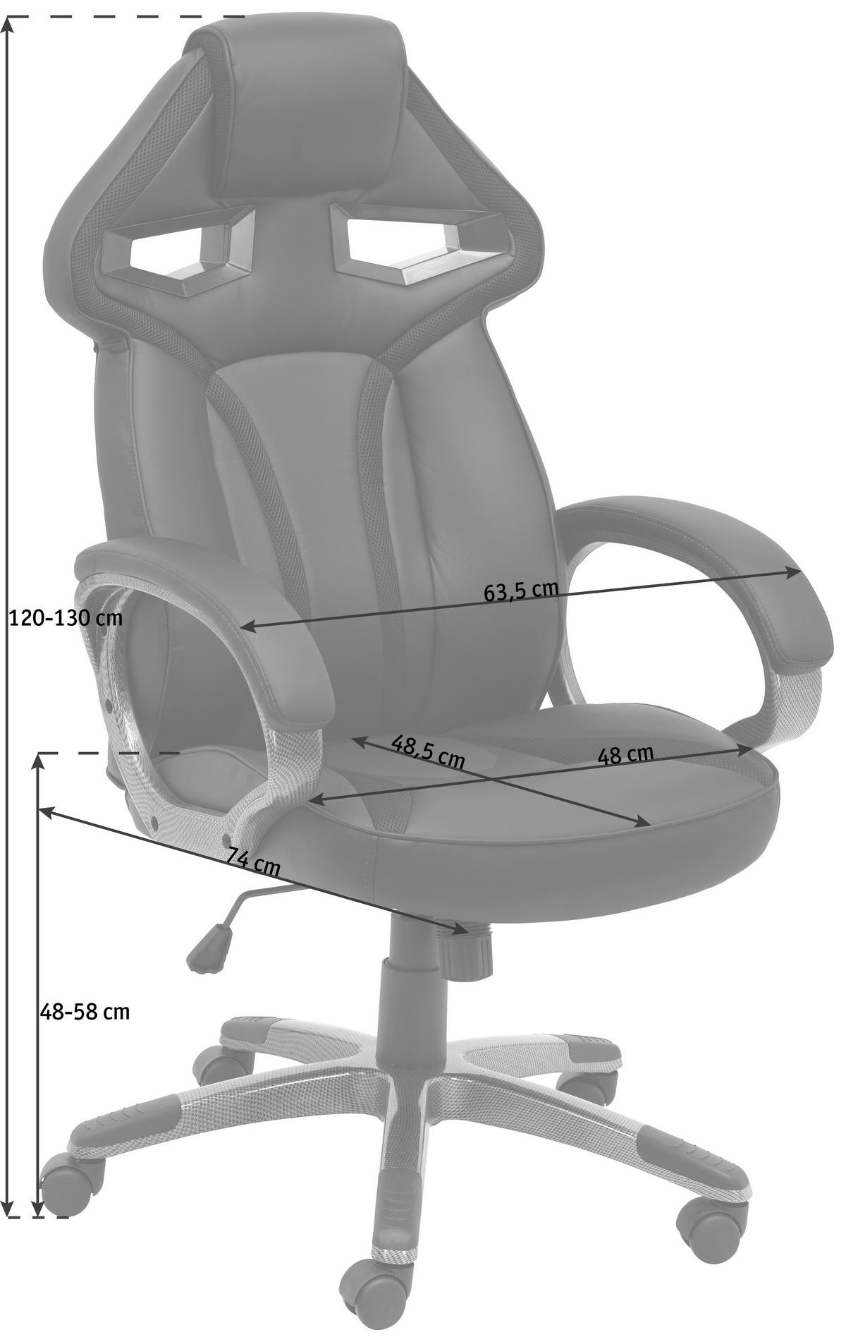 GAMINGSTUHL  in Lederlook, Netzbespannung Grau, Schwarz  - Schwarz/Grau, Design, Kunststoff/Textil (65/117-127/72cm) - Xora