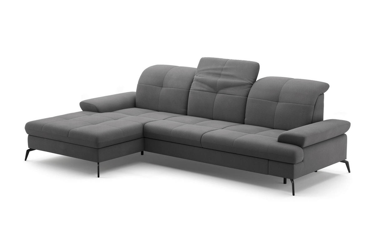 ECKSOFA Grau Flachgewebe  - Schwarz/Grau, KONVENTIONELL, Textil/Metall (185/279cm) - Sit & More