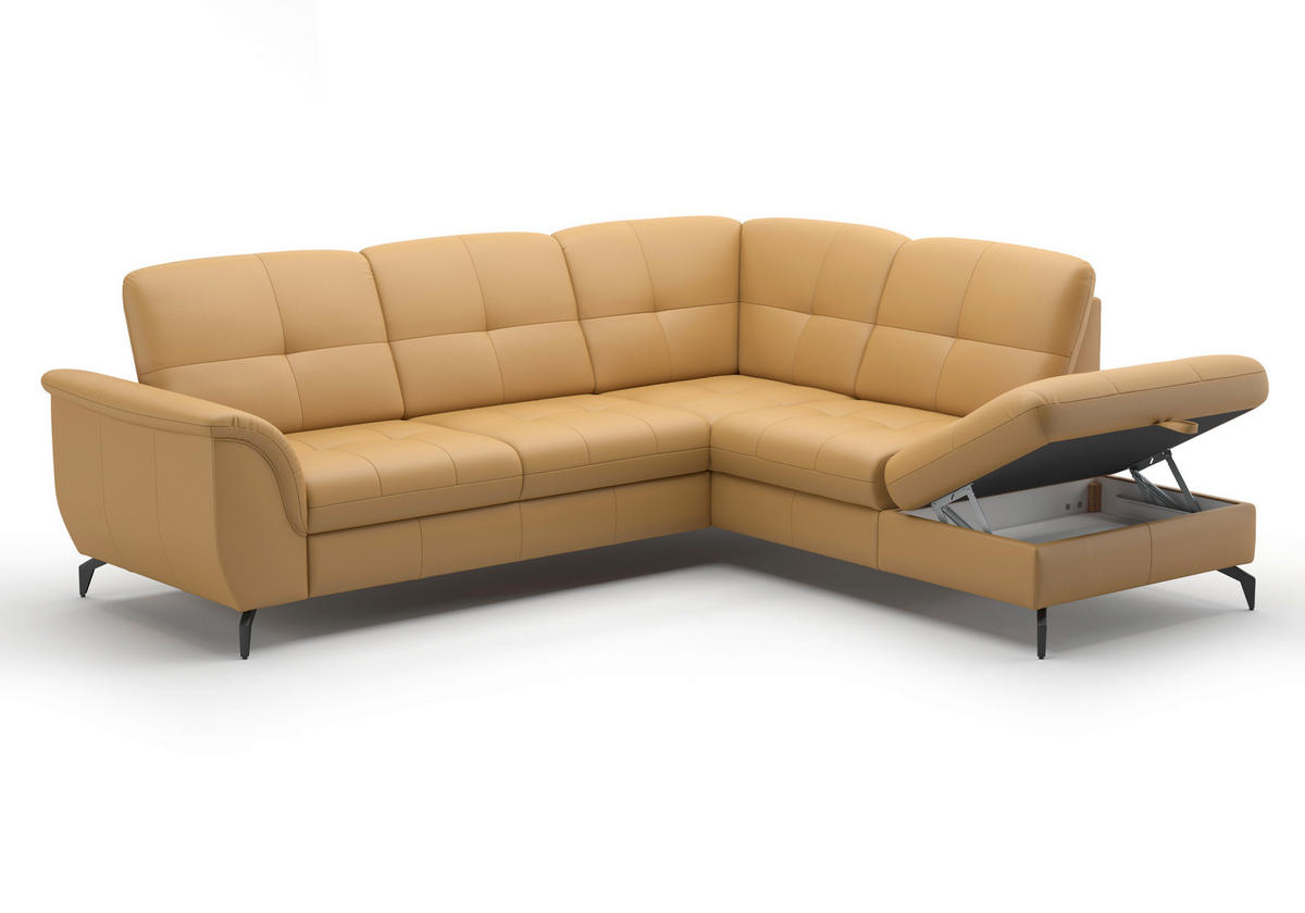 ECKSOFA ZORA E Currygelb Echtleder  - Currygelb/Schwarz, MODERN, Leder/Metall (244/212cm) - Sit & More