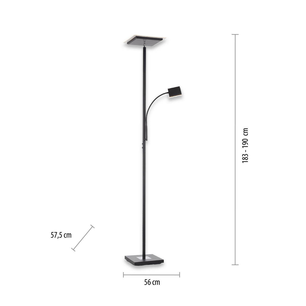 STOJACIA LED LAMPA, 56/57,5/190 cm - čierna, Basics, kov/plast (56/57,5/190cm)