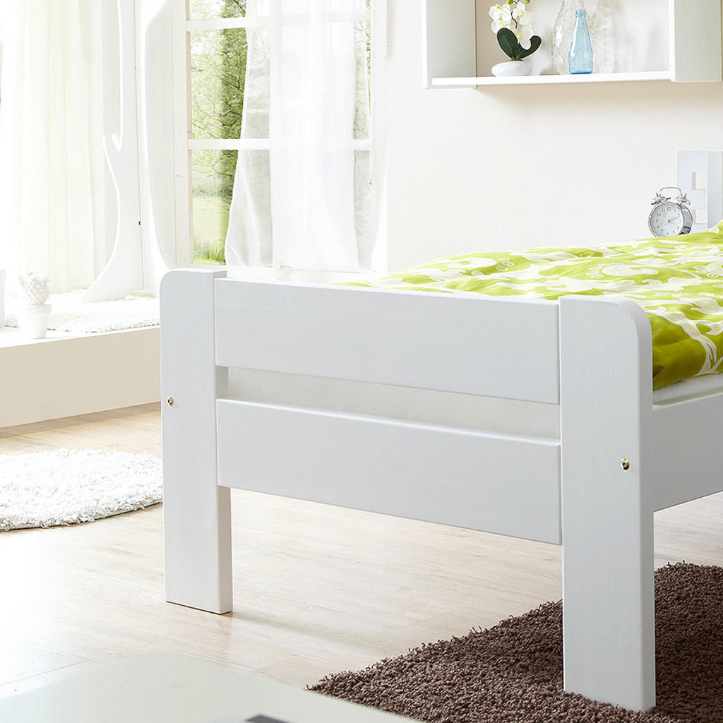 Thumbnail - Mid.you Bett Ticaa 857651 Bert, Weiß, Holz, Kiefer, massiv, Höhe ca. 18 cm, 100x200 cm, in verschiedenen Größen erhältli...