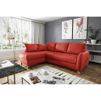 ECKSOFA Rot Echtleder Lederlook  - Buchefarben/Rot, Design, Leder/Holz (227/168cm) - Livetastic
