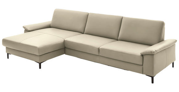 ECKSOFA in Echtleder Creme, Naturfarben  - Creme/Schwarz, Design, Leder/Metall (176/334cm) - Dieter Knoll