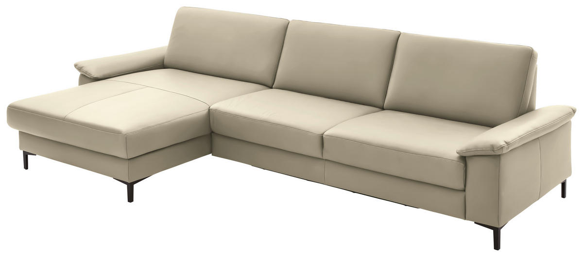 ECKSOFA in Echtleder Creme, Naturfarben  176/334 cm  - Creme/Schwarz, Design, Leder/Metall (176/334cm) - Dieter Knoll