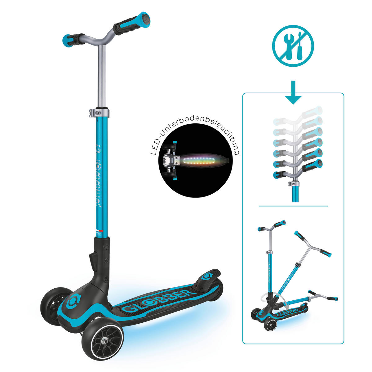 KINDERSCOOTER ULTIMUM LIGHTS  - Blau, Basics, Kunststoff/Metall (63/39.5/101cm) - GLOBBER