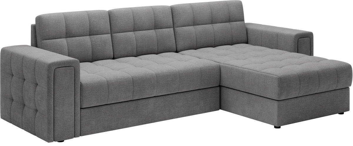 ECKSOFA Samt Grau  - Schwarz/Grau, Design, Kunststoff/Textil (260/150cm) - MID.YOU