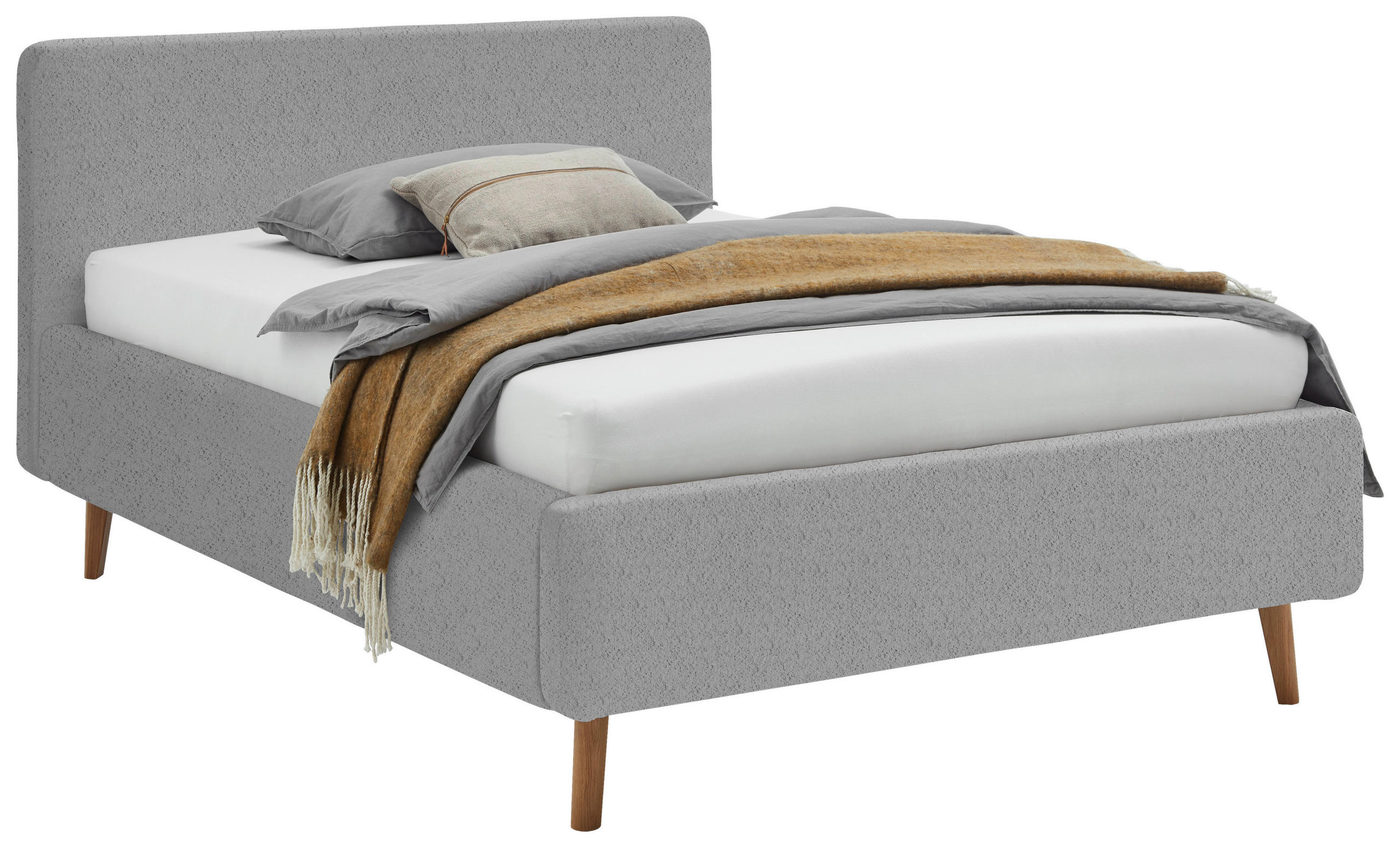 POLSTERBETT 140/200 cm,  in Grau, Lattenrost, Bettkasten,  - Eichefarben/Birkefarben, Design, Holz/Textil (140/200cm) - Xora
