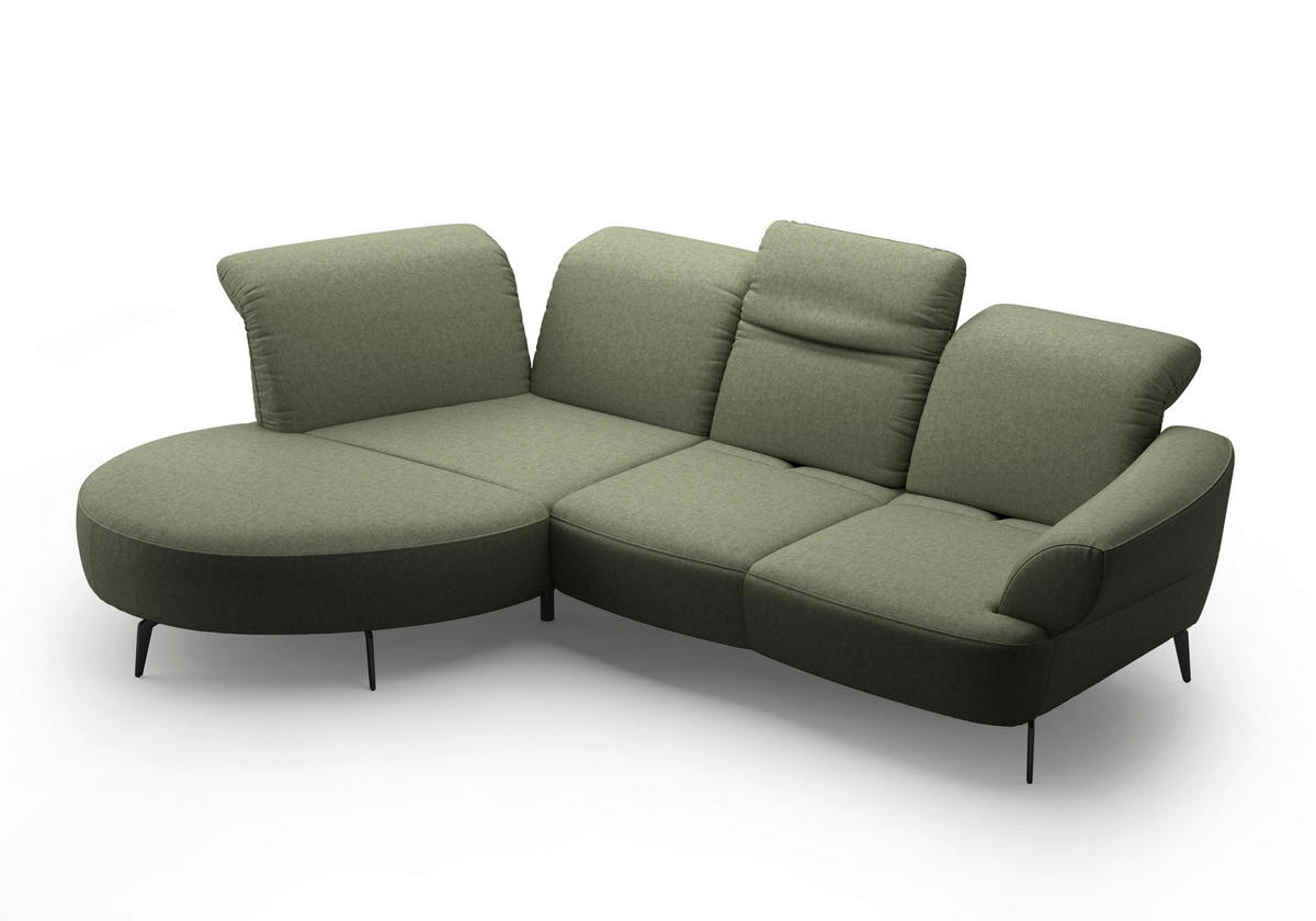 ECKSOFA DANCE E Olivgrün Flachgewebe  - Schwarz/Olivgrün, MODERN, Textil/Metall (208/313cm) - Sit & More