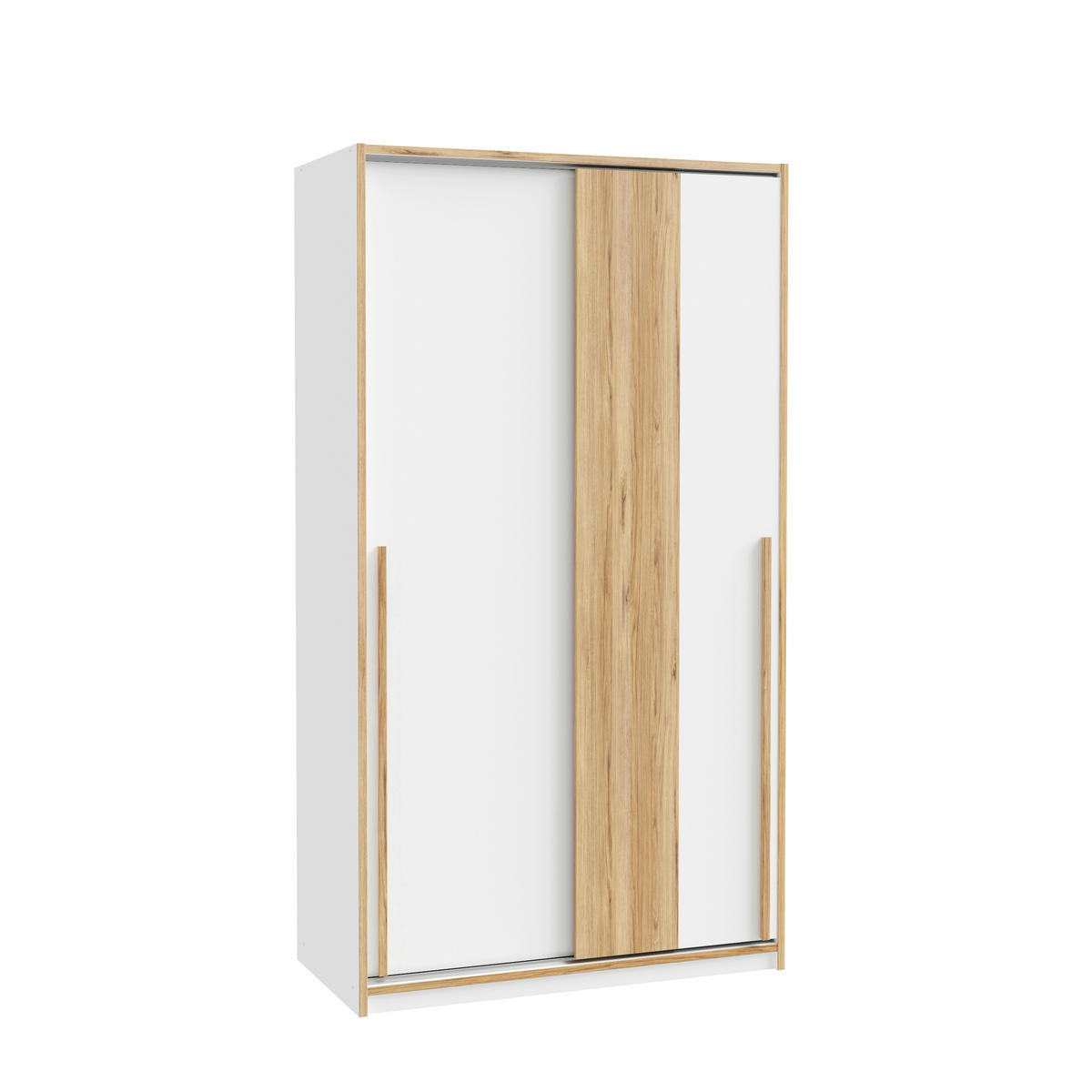DULAP CU UȘI CULISANTE in alb, culoare lemn stejar  - alb/culoare lemn stejar, Modern, plastic/metal (118,8/215/57,4cm) - Novel
