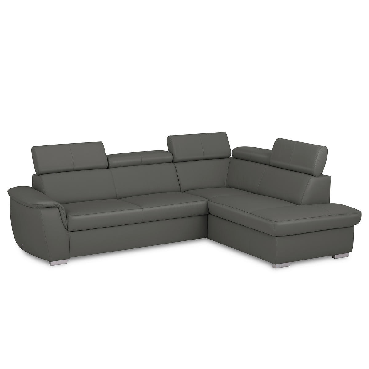 ECKSOFA  in Lederlook Echtleder Anthrazit  - Anthrazit/Silberfarben, Leder/Holz (262/211cm) - Celina Home