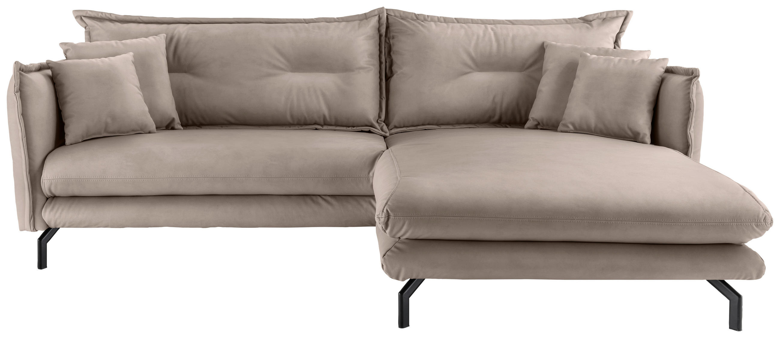 ECKSOFA Beige Lederlook  - Beige/Schwarz, MODERN, Textil/Metall (255/180cm) - Livetastic