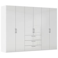DREHTÜRENSCHRANK 301/235/61 cm,  in Weiß, Weiß Hochglanz, 6-türig  - Edelstahlfarben/Weiß Hochglanz, Basics, Holzwerkstoff/Metall (301/235/61cm) - Novel