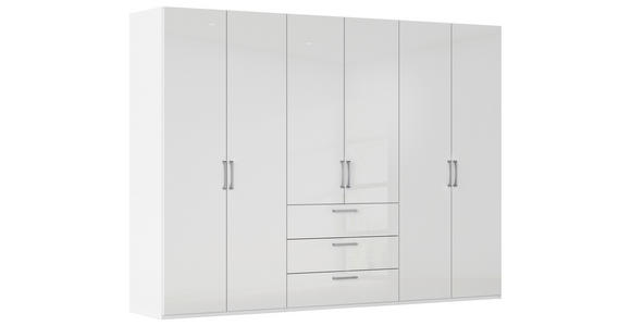 DREHTÜRENSCHRANK 301/223/61 cm,  in Weiß, Weiß Hochglanz, 6-türig  - Edelstahlfarben/Weiß Hochglanz, Basics, Holzwerkstoff/Metall (301/223/61cm) - Novel