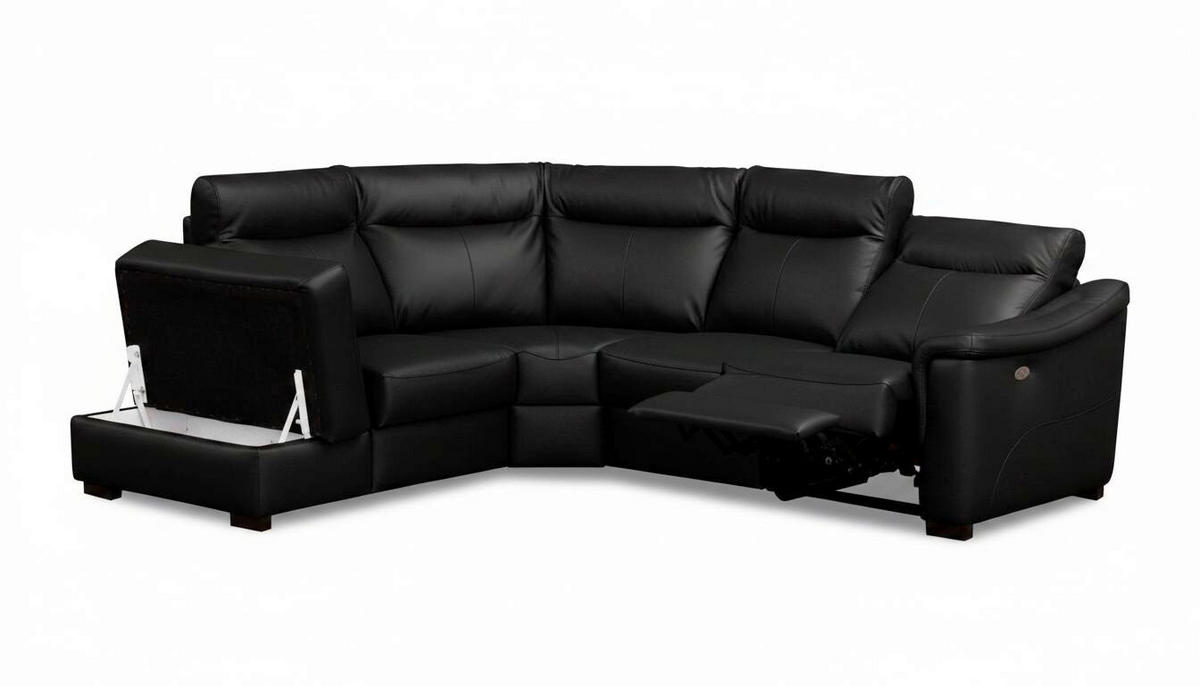 ECKSOFA Lederlook Echtleder Schwarz  - Wengefarben/Schwarz, Design, Leder/Holz (229/260cm) - Livetastic