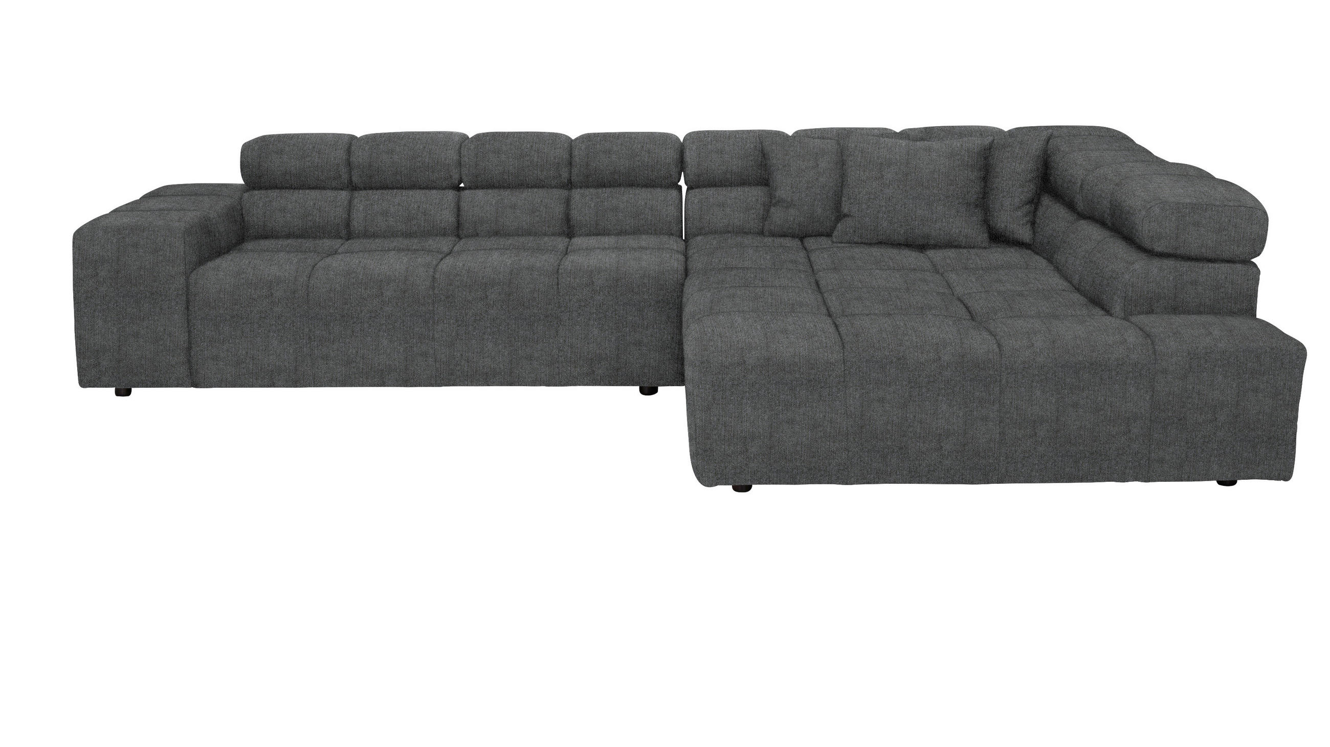 ECKSOFA Grau Velours Zierkissen, Rücken echt, Kopfteilverstellung  - Schwarz/Grau, Design, Kunststoff/Textil (317/213cm) - Hom`in
