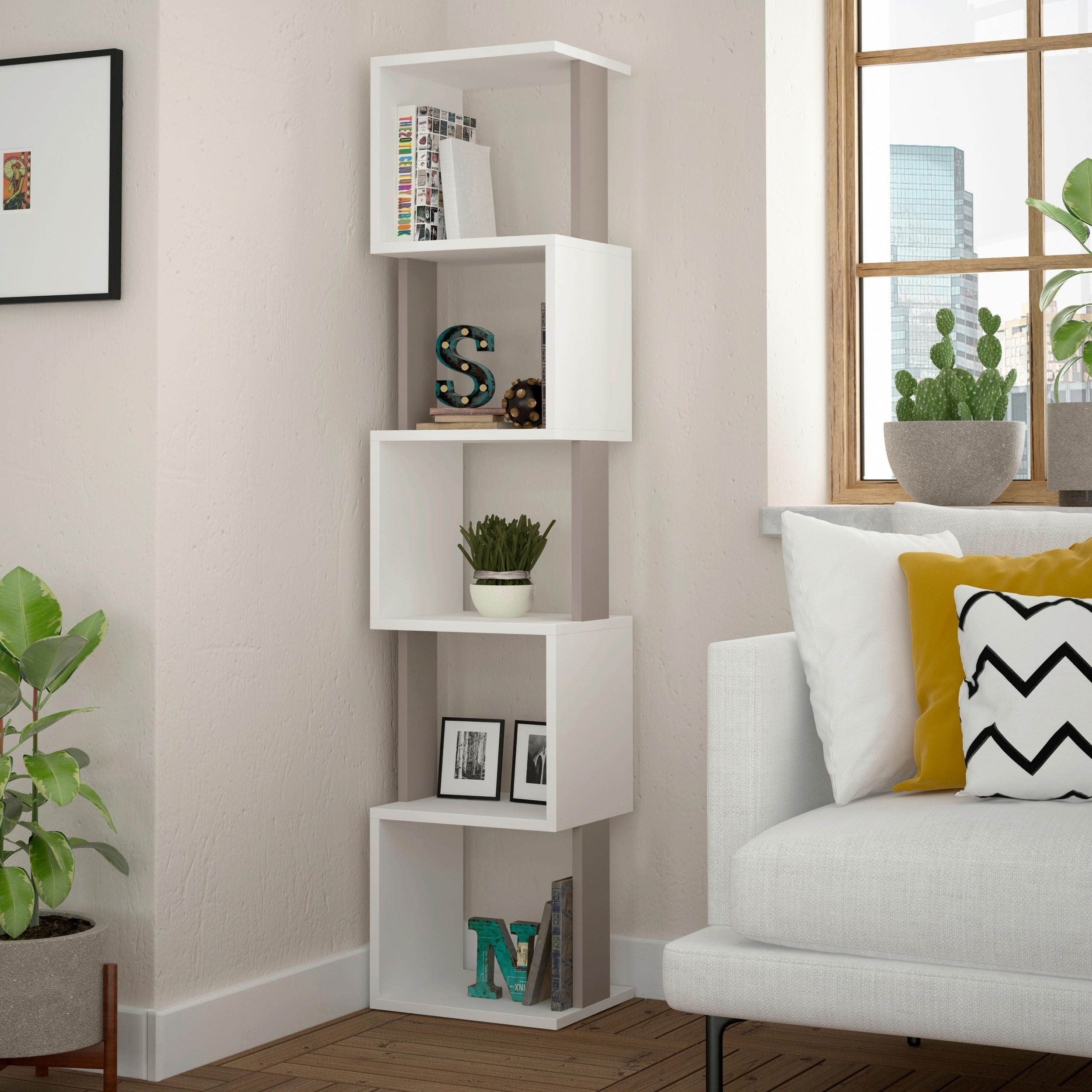 BOKHYLLA i 35/161/30 cm vit, mocca  - vit/mocca, Design, trämaterial (35/161/30cm) - Livetastic