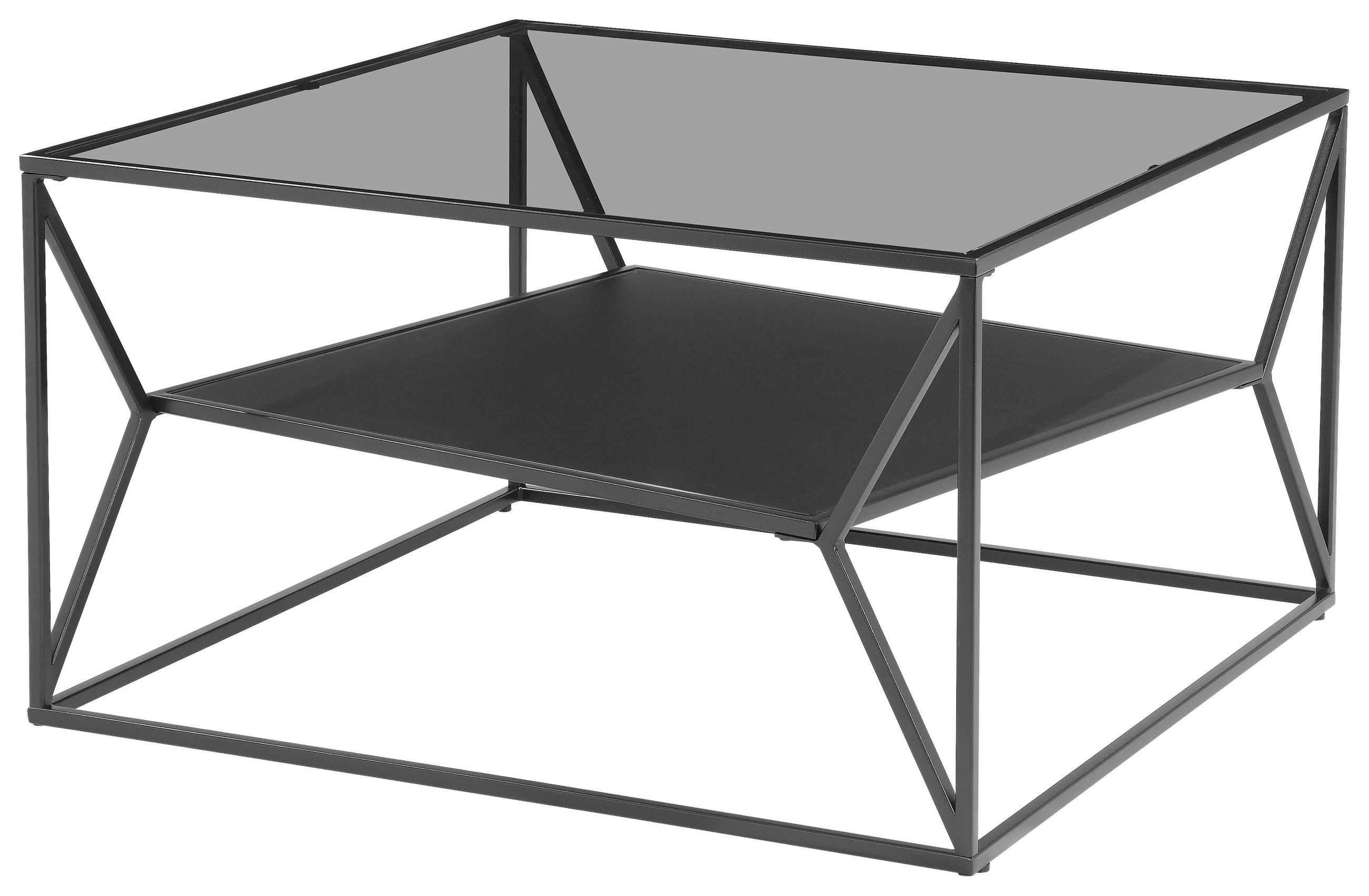 Thumbnail - Carryhome Couchtisch, Grau, Schwarz, Metall, Glas, quadratisch, Flachrohr, 75x43x75 cm, Wohnzimmer, Wohnzimmertische, Co...